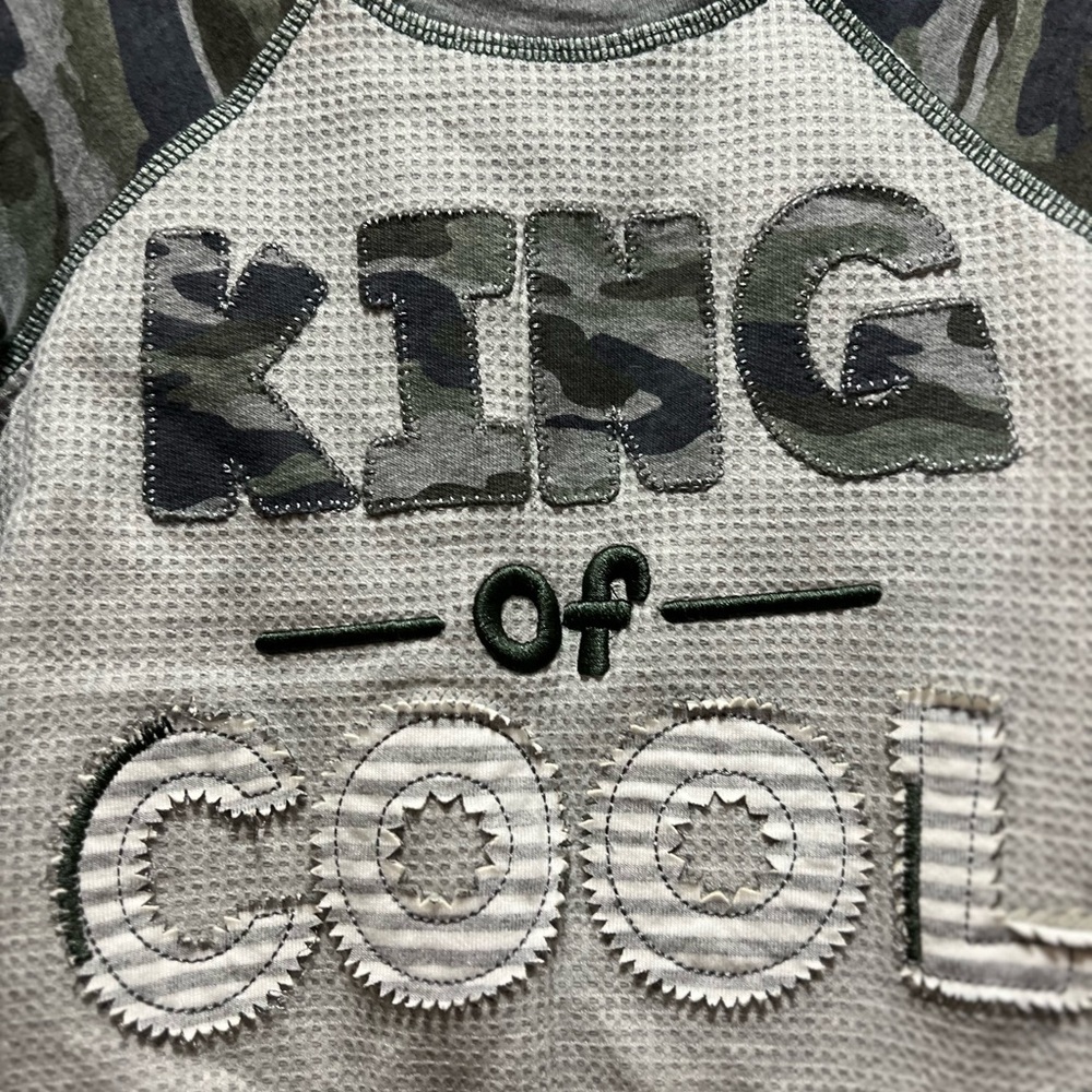 Mud Pie Camo Gray King of Cool Waffle Knit Raglan Tee 4/5T - Picture 2 of 5